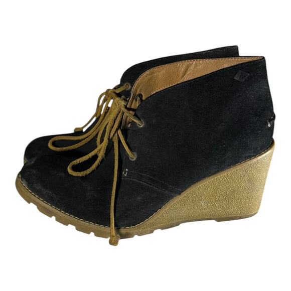 Sperry Stella Prow Black Suede Ankle Bootie, Women 9 M Wedge Heel Leather - Picture 4 of 8